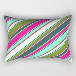 [ Thumbnail: Vibrant Deep Pink, Mint Cream, Dark Slate Gray, Aquamarine, and Green Colored Lines/Stripes Pattern Rectangular Pillow ]