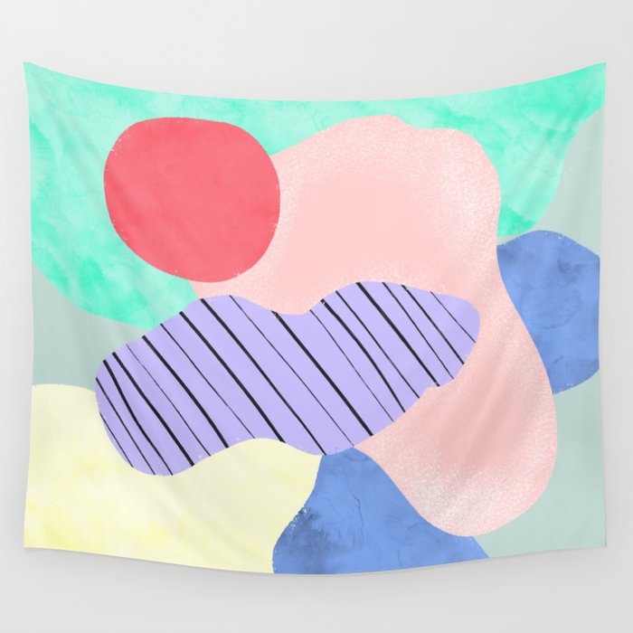 Modern Geometric Pastel Shapes Painting Wall Tapestry By