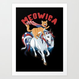 Meowica American Flag Cat Unicorn 4th Of July Art Print | Catmom, Backgroundcat, Catcartoon, Catmama, Patterncat, Catgift, Catchristmas, Catface, Kitty, Catgirl 