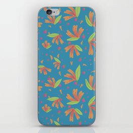 Floral blue pattern, orange summer flowers iPhone Skin