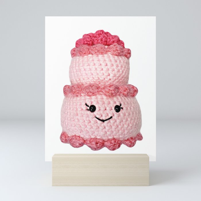 Cute Pink Crochet Cake Amigurumi Mini Art Print