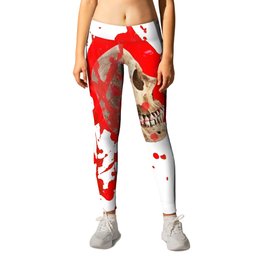 WHITE RED EXPLODING BLOODY SKULL HALLOWEEN  ART Leggings | Ink, Redcolor, Drawing, Abstract, Redart, Oct17Cb, Digital, Halloween, Pattern, Bloodsplatters 