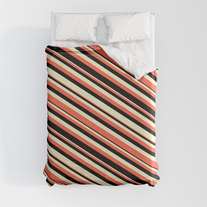 Red, Black & Light Yellow Colored Striped Pattern Duvet Cover