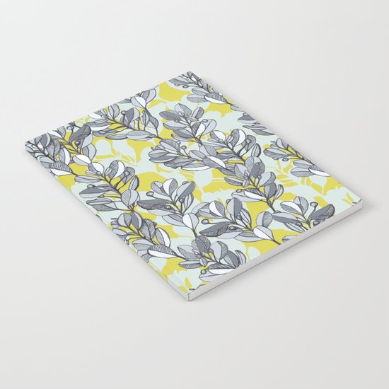Leaf and Berry Sketch Pattern in Mustard and Ash Notebook