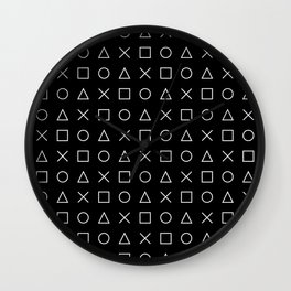 gamer pattern black and white  - gaming design black Wall Clock