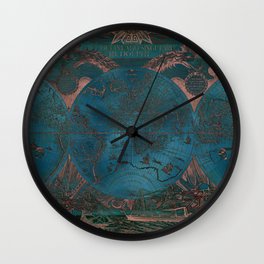 Rose gold and teal antique world map with sail ships Wall Clock