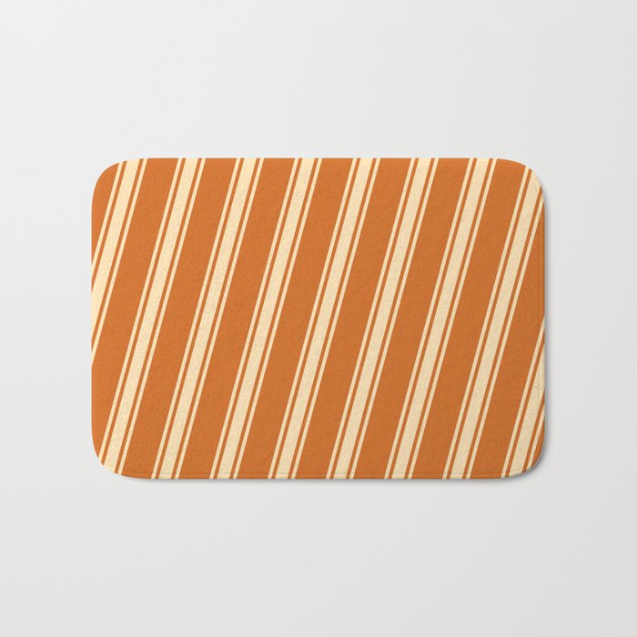 Chocolate & Beige Colored Lined/Striped Pattern Bath Mat