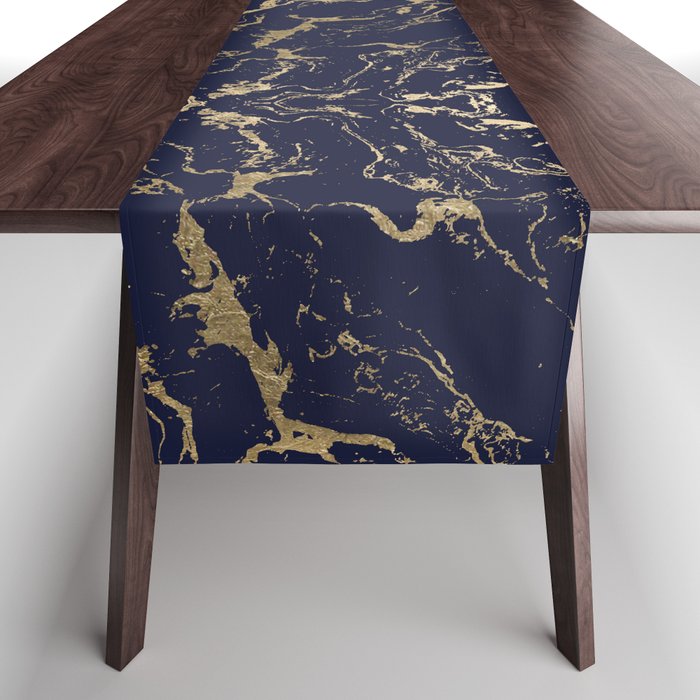 Modern luxury chic navy blue gold marble pattern Table Runner