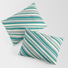 [ Thumbnail: Beige, Dark Gray, and Teal Colored Pattern of Stripes Pillow Sham ]