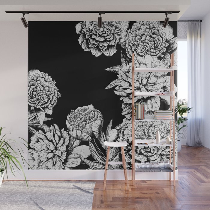 black and white wall mural