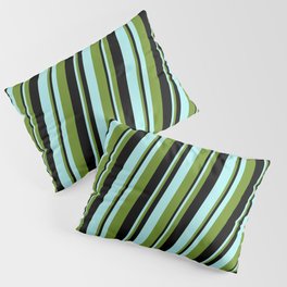 [ Thumbnail: Turquoise, Green & Black Colored Lines/Stripes Pattern Pillow Sham ]