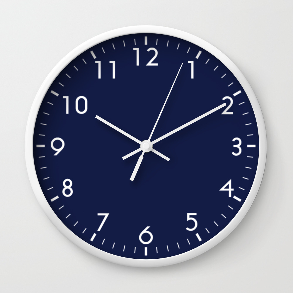 Navy Blue Minimalist Solid Color Block Wall Clock By