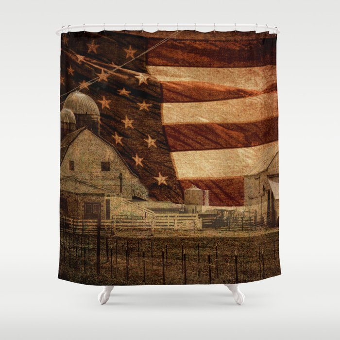 Rustic Barn Americana Heartland Farmhouse Country Flag Decor Art A463 Shower Curtain By Rusted Crow And Oak Studio Society6 Rustic Barn Americana Heartland, Americana Shower Curtain