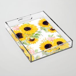 yellow sunflower arrangement watercolor 2020 Acrylic Tray