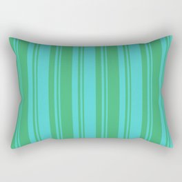 [ Thumbnail: Turquoise and Sea Green Colored Lined Pattern Rectangular Pillow ]