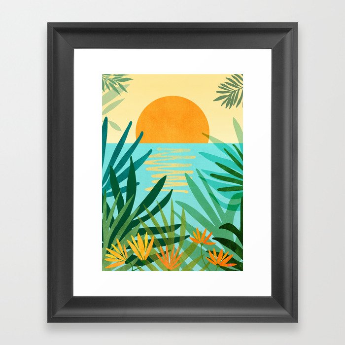 Tropical Ocean View Landscape Illustration Framed Art Print