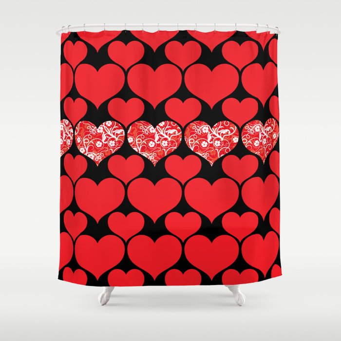 Floral Hart On Black Collection Shower Curtain