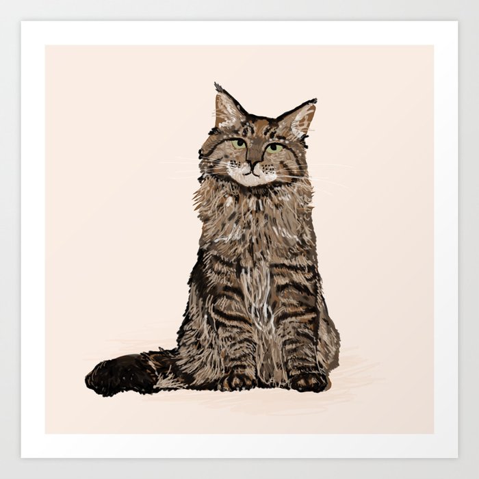 Maine Coon sitting cat portrait cute cat lady gift idea for cat owner cat lover animal pet friendly  Art Print