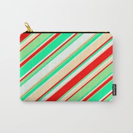 [ Thumbnail: Colorful Red, Light Green, Green, Mint Cream, and Beige Colored Striped Pattern Carry-All Pouch ]