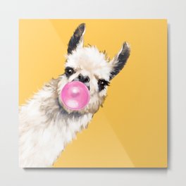 Bubble Gum Sneaky Llama in Yellow Metal Print