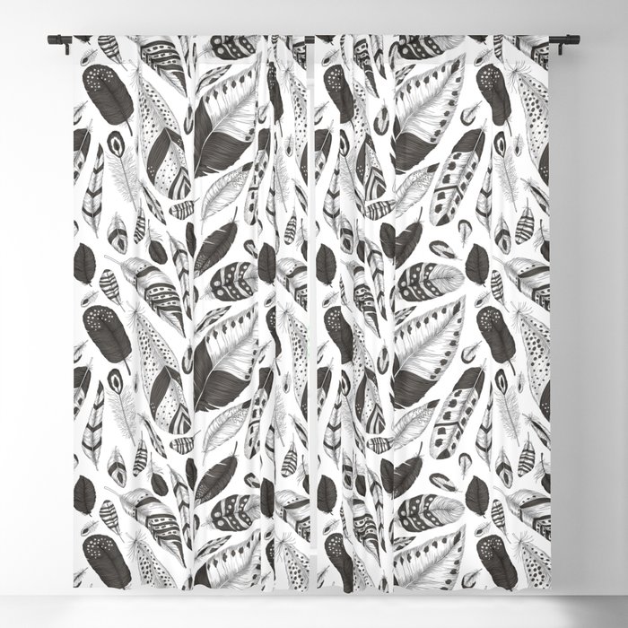 Black and white feathers pattern Blackout Curtain