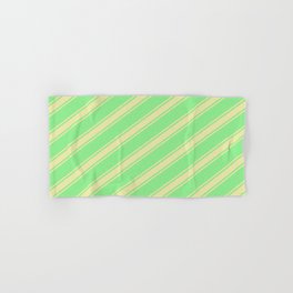 [ Thumbnail: Light Green and Pale Goldenrod Colored Lined/Striped Pattern Hand & Bath Towel ]
