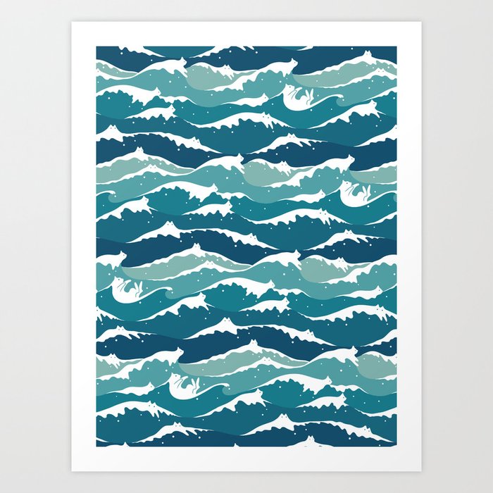 Cat waves pattern Art Print
