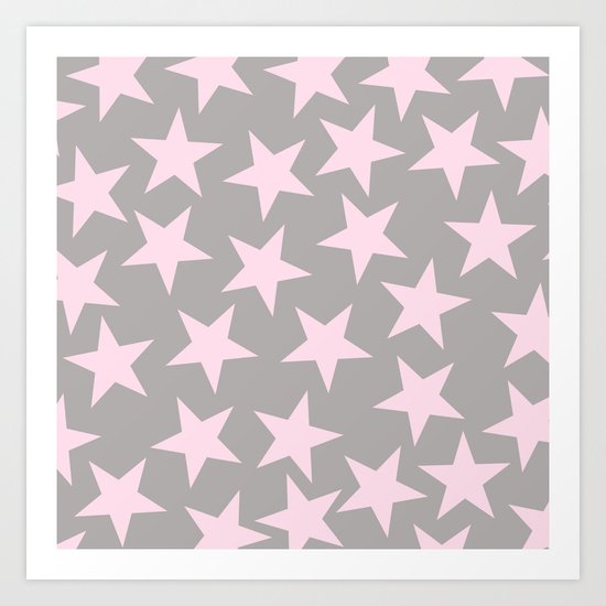 Pink stars on grey background on #Society6 Art Print