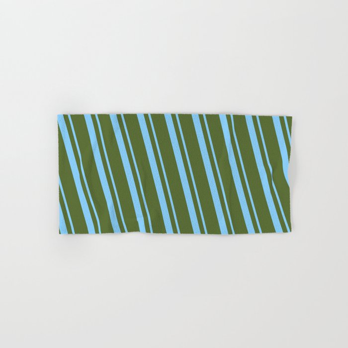 Light Sky Blue and Dark Olive Green Colored Lined/Striped Pattern Hand & Bath Towel