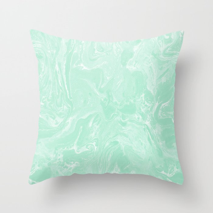 Pastel Mint Green Liquid Swirl Marble Minimalist Spring Summer Throw Pillow