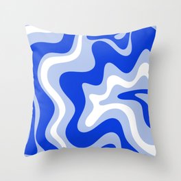 Retro Liquid Swirl Abstract Pattern Royal Blue, Light Blue, and White  Throw Pillow