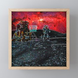 Trippy Moon Landing flag salute with red sky  Framed Mini Art Print