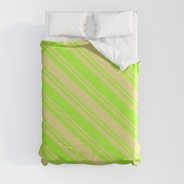 [ Thumbnail: Light Green and Tan Colored Striped/Lined Pattern Duvet Cover ]