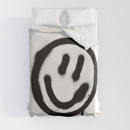 graffiti smiling face emoticon in black on white Duvet Cover