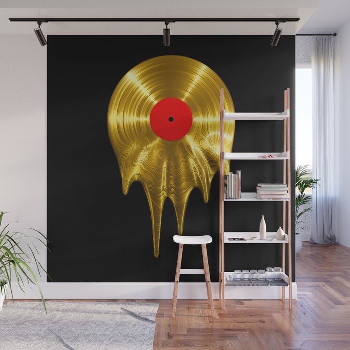 Melting Vinyl Gold 3d Render Of Gold Vinyl Record Melting Wall
