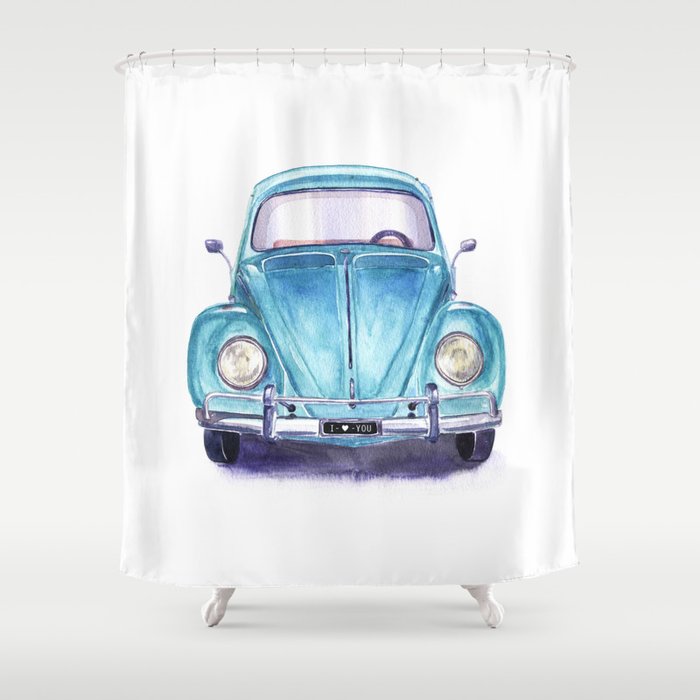 Vintage blue car Shower Curtain