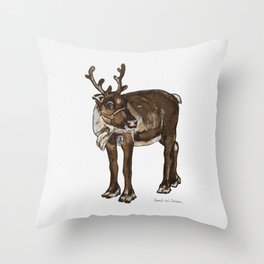 Reindeer Watercolor Illustration Throw Pillow