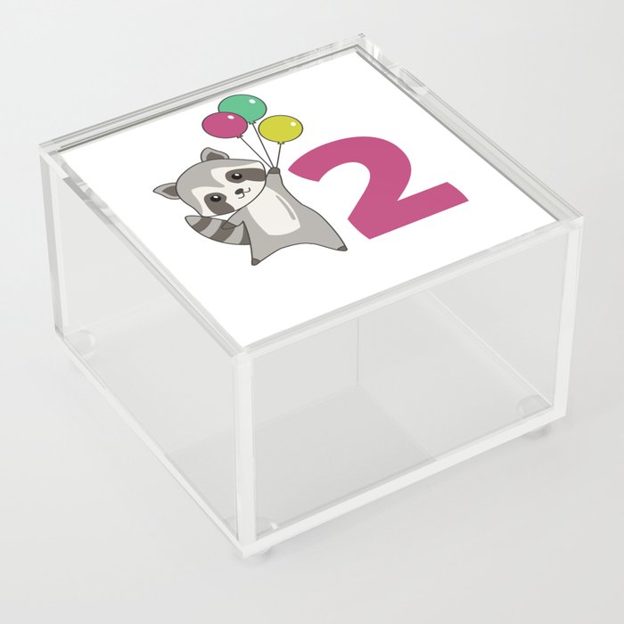 Raccoon Second Birthday Balloons For Kids Acrylic Box