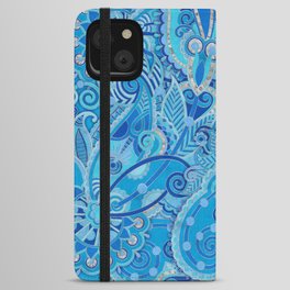 Paisley Ornament - Sky Blue and silver iPhone Wallet Case