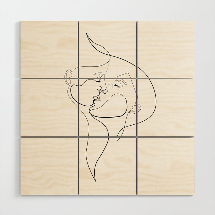 Couple Kissing Line art Simple and Minimalist Wood Wall Art