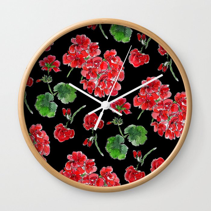 Red Geranium with black background Wall Clock