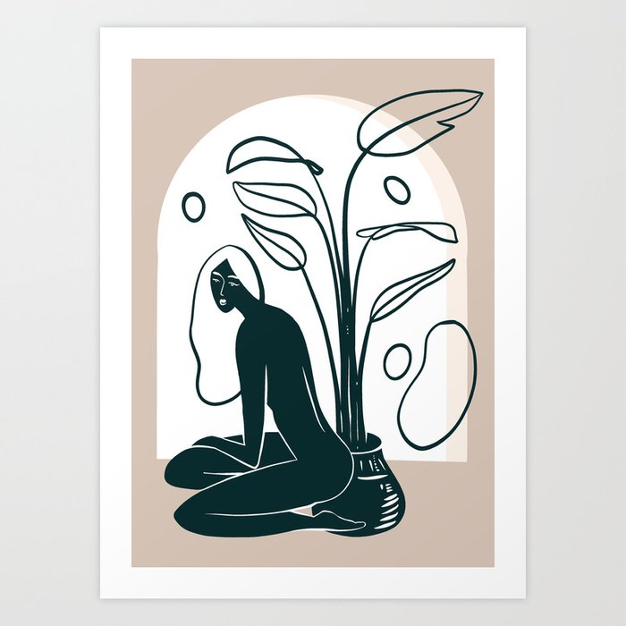 Woman and Vase with Plants Art Print