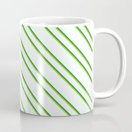 [ Thumbnail: Mint Cream, Forest Green, and Green Colored Striped/Lined Pattern Coffee Mug ]