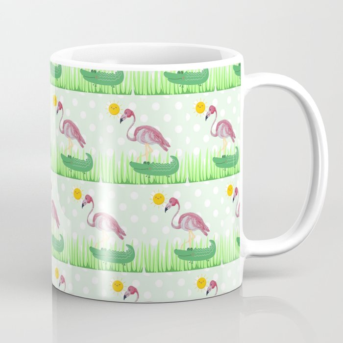 Green Pink Flamingo Alligator Quilt Pattern Coffee Mug