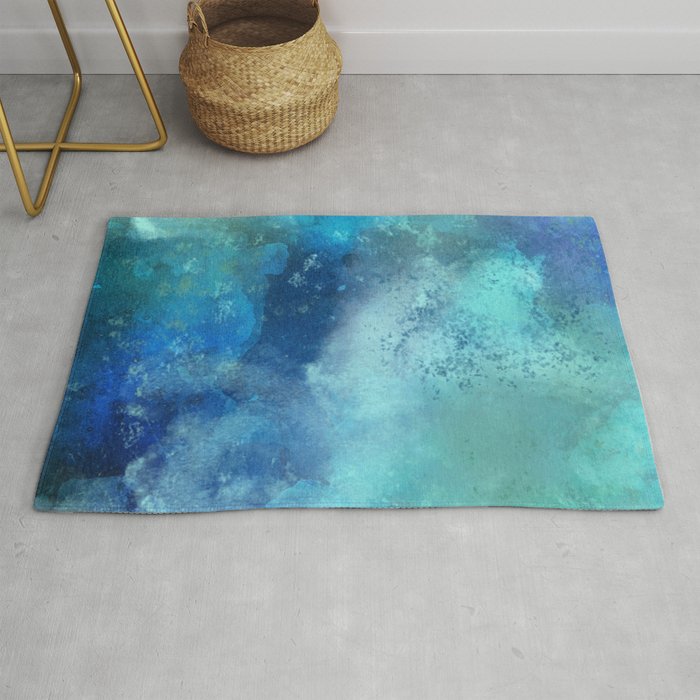 Abstract Navy Blue Teal Turquoise Watercolor Pattern Rug By