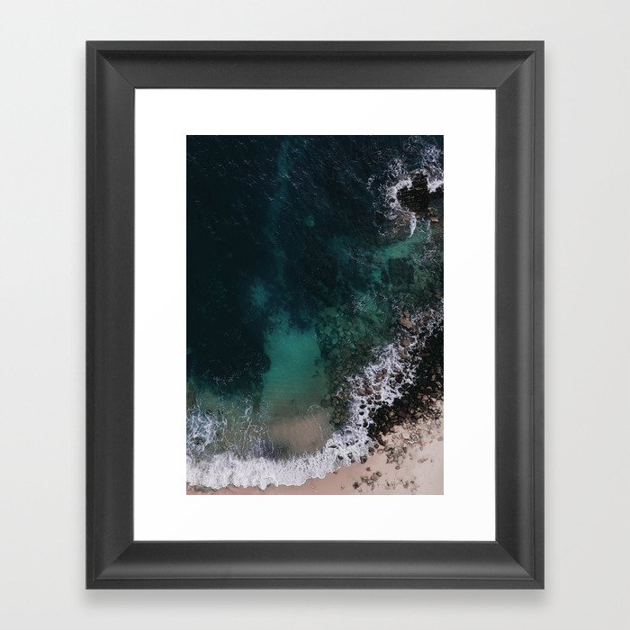 Aerial Ocean Print - Emerald Green Ocean - Beach - Crashing Waves - Aerial sea photography Framed Art Print