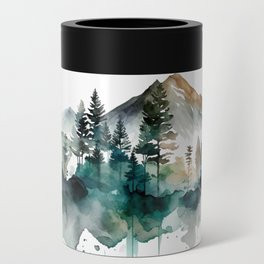 Forest Trees Mountains Nature Watercolor Can Cooler