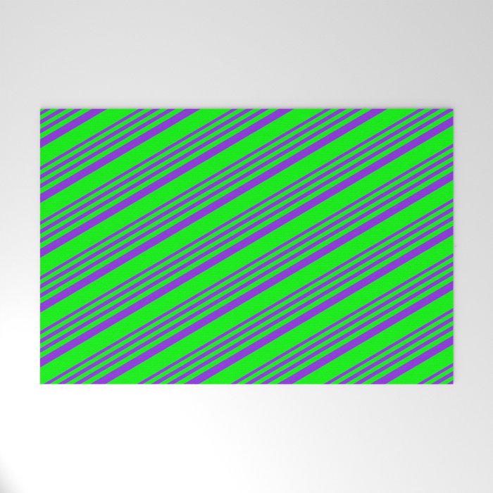 Purple & Lime Colored Pattern of Stripes Welcome Mat
