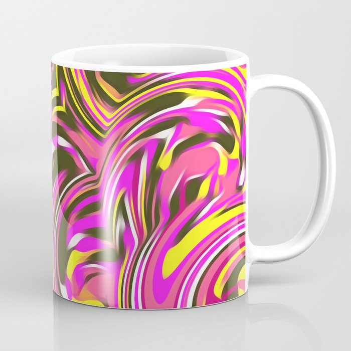 psychedelic spiral painting abstract pattern in pink and yellow Coffee Mug
