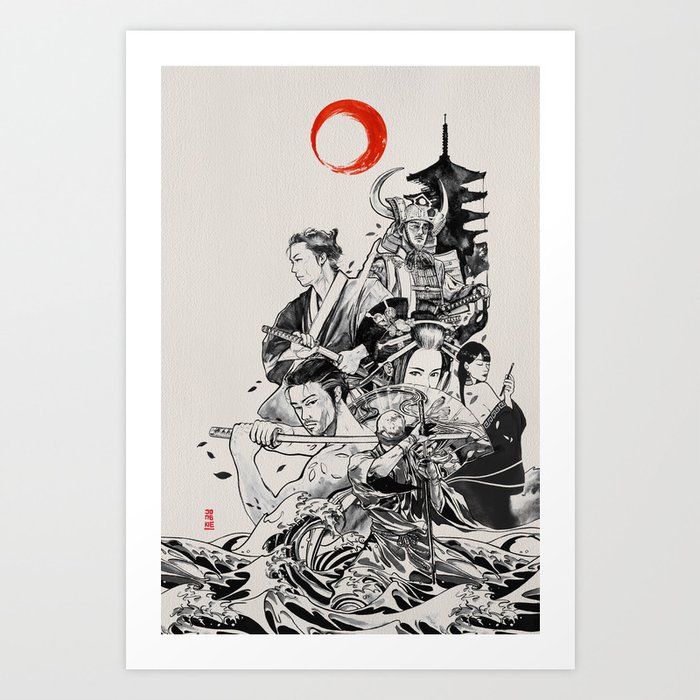 Battle of Kanagawa - Ink Samurai Art by Jongkie Art Print